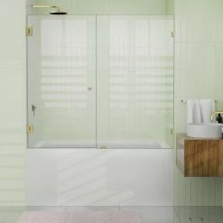 Alternative view of Outlet 🎉 Glass Warehouse 58.25"x60.25" Frameless Shower Bath Door Wall Hinge, Satin Brass 🌟